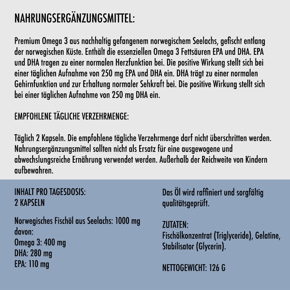 Premium norwegisches Omega-3 – Hochdosierte EPA & DHA Fischöl-Kapseln für 90 Tage