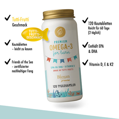 Premium norwegisches Omega-3 für Kinder – 60 Tage Versorgung mit DHA & EPA für Gehirn, Augen & Immunsystem