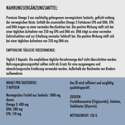 Premium norwegisches Omega-3 – Hochdosierte EPA & DHA Fischöl-Kapseln für 90 Tage