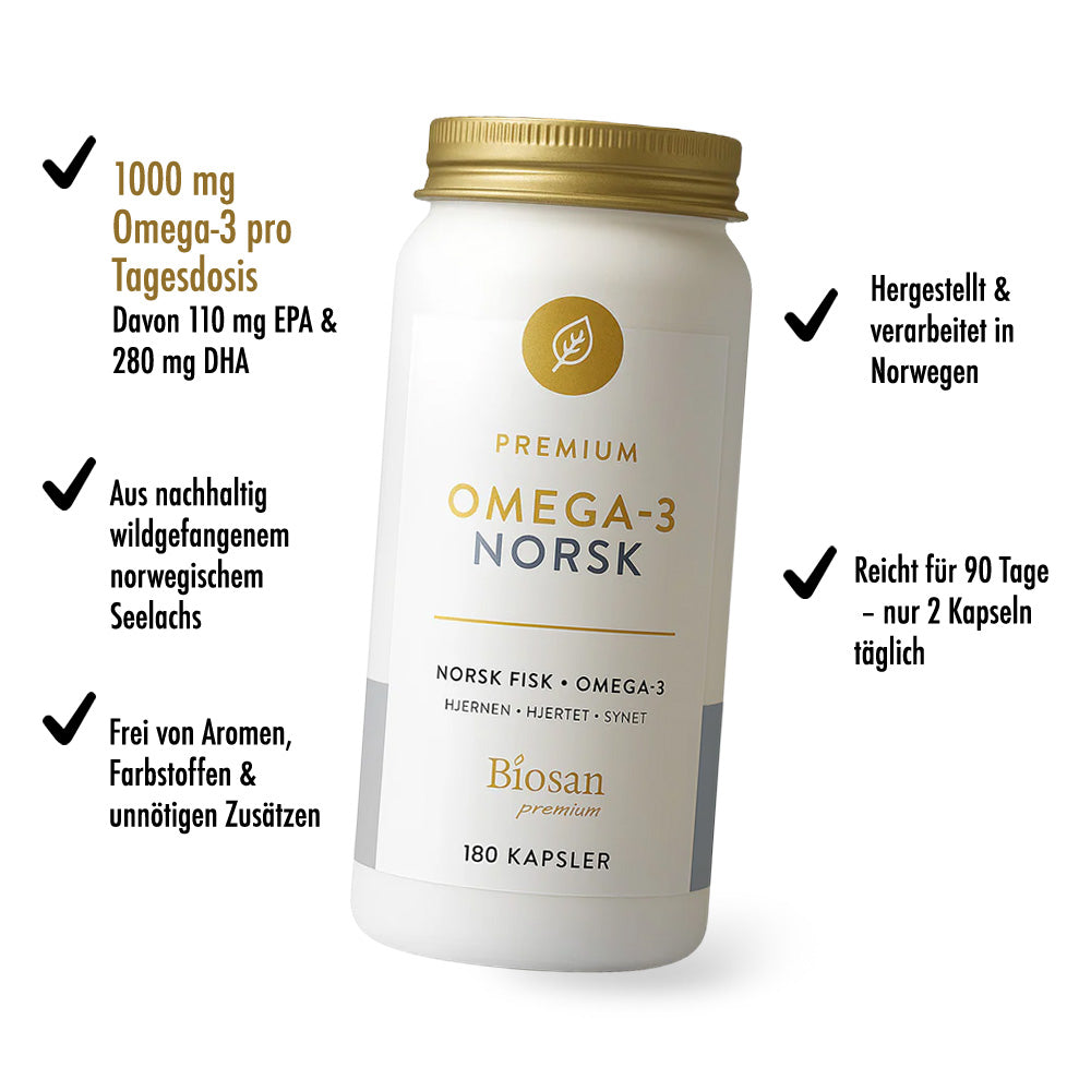 Premium norwegisches Omega-3 – Hochdosierte EPA & DHA Fischöl-Kapseln für 90 Tage